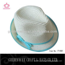 Sombrero de paja fedora sombrero blanco F1491 hermoso para las mujeres con banda azul barato para la promoción